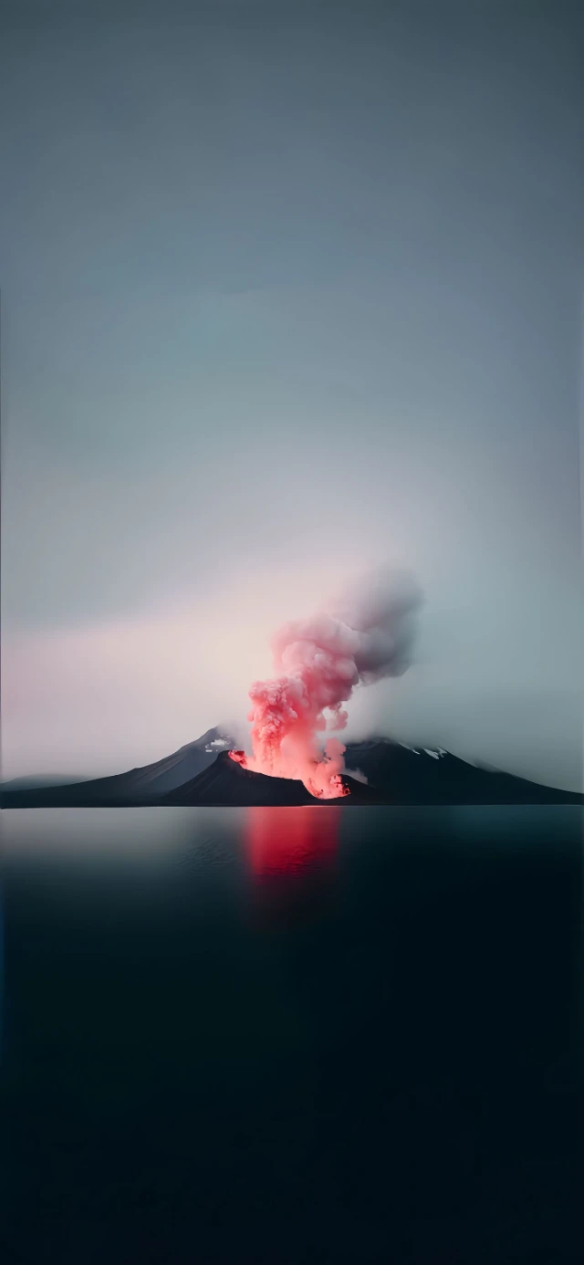 海上远处火山喷发风景壁纸