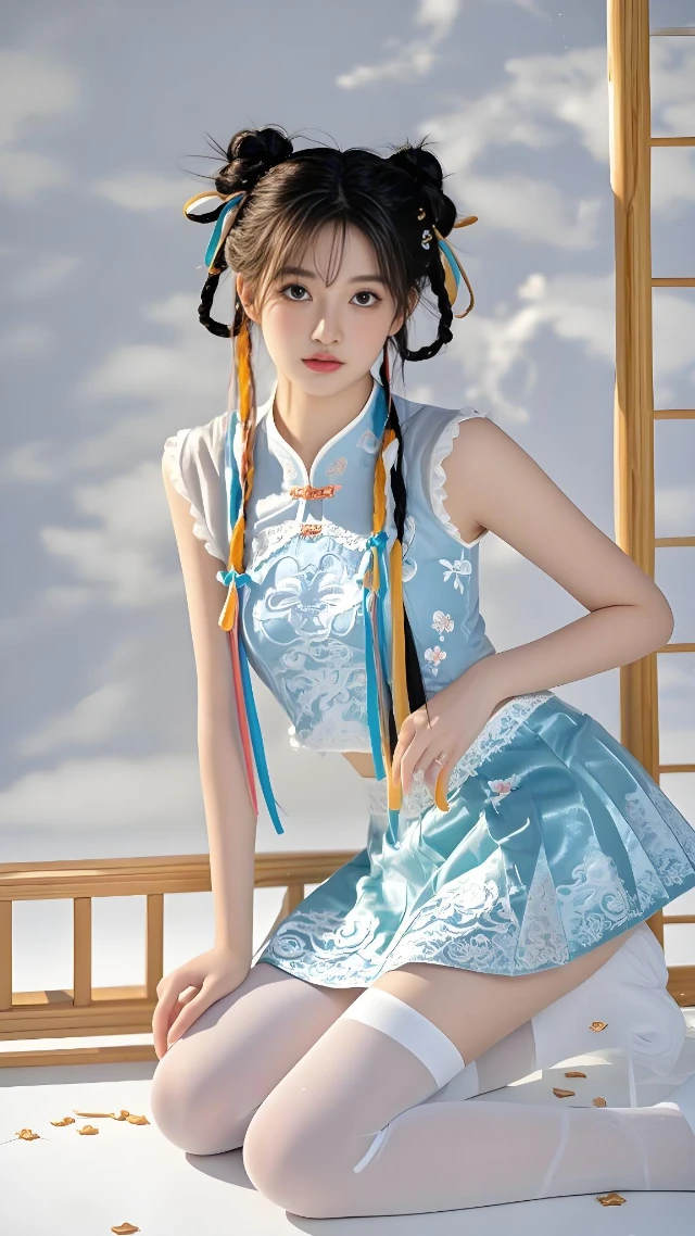 蓝色短裙白丝古装女子壁纸