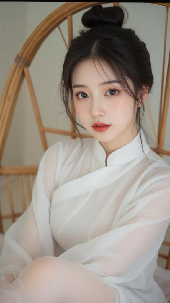 丸子头皮肤白皙白衣气质女生壁纸