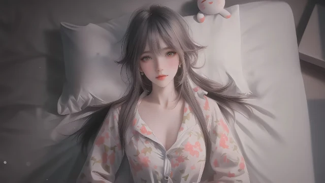 穿着睡衣躺在床上的二次元少女