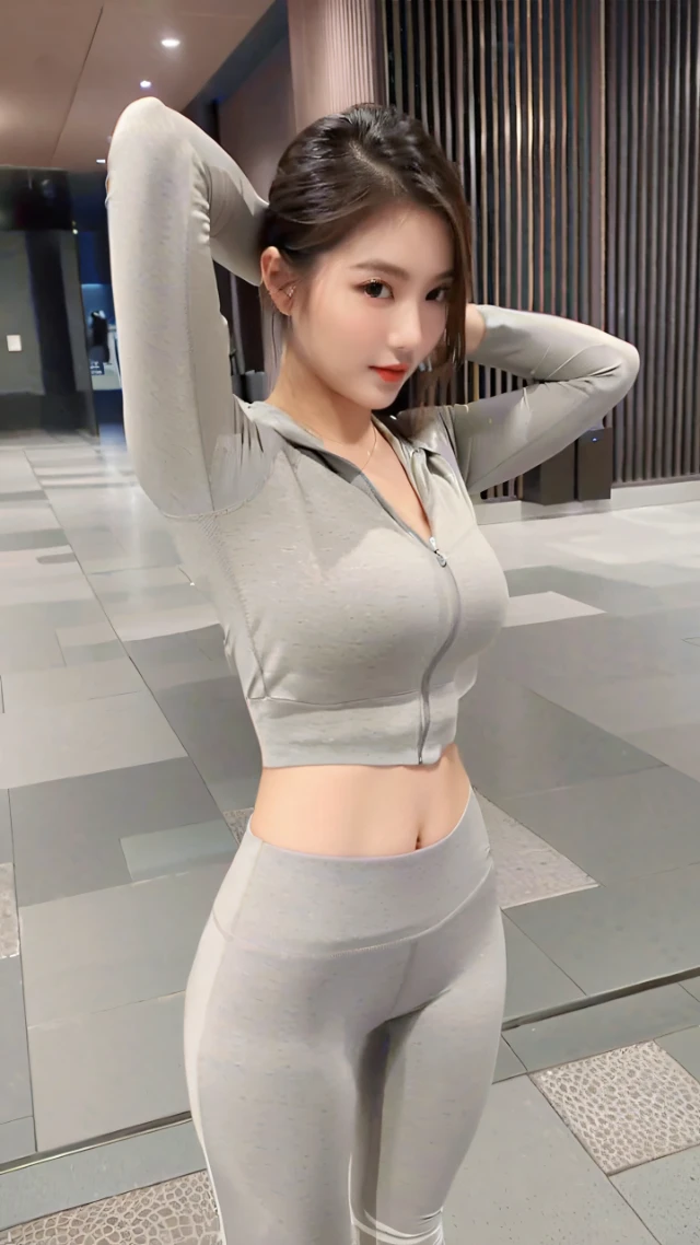 灰色瑜伽裤清纯气质女生挽头发壁纸