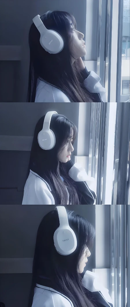 清纯女大学生带耳机拼图壁纸